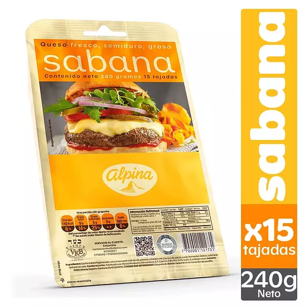 Queso Sabana Alpina 15/Tajadas 240g