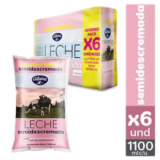 Leche Alpina Semidescremada Sixpack 1100ml