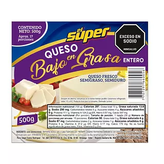 Queso El Super Bajo De Grasa 500g