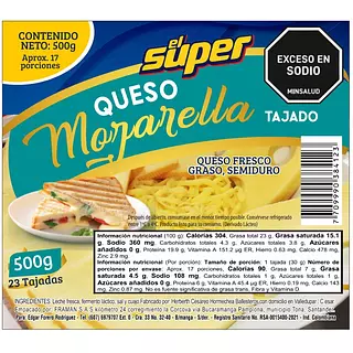 Queso El Super Mozarella Tajado 23t-500g