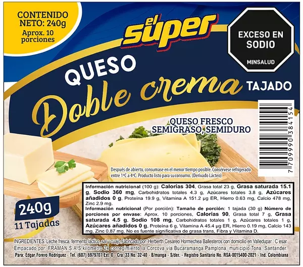 Queso El Super Doble Crema Tajado 240g