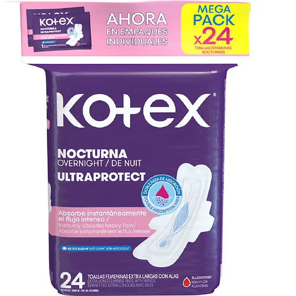 Toalla Kotex Nocturna Ultraprotect 24 Und